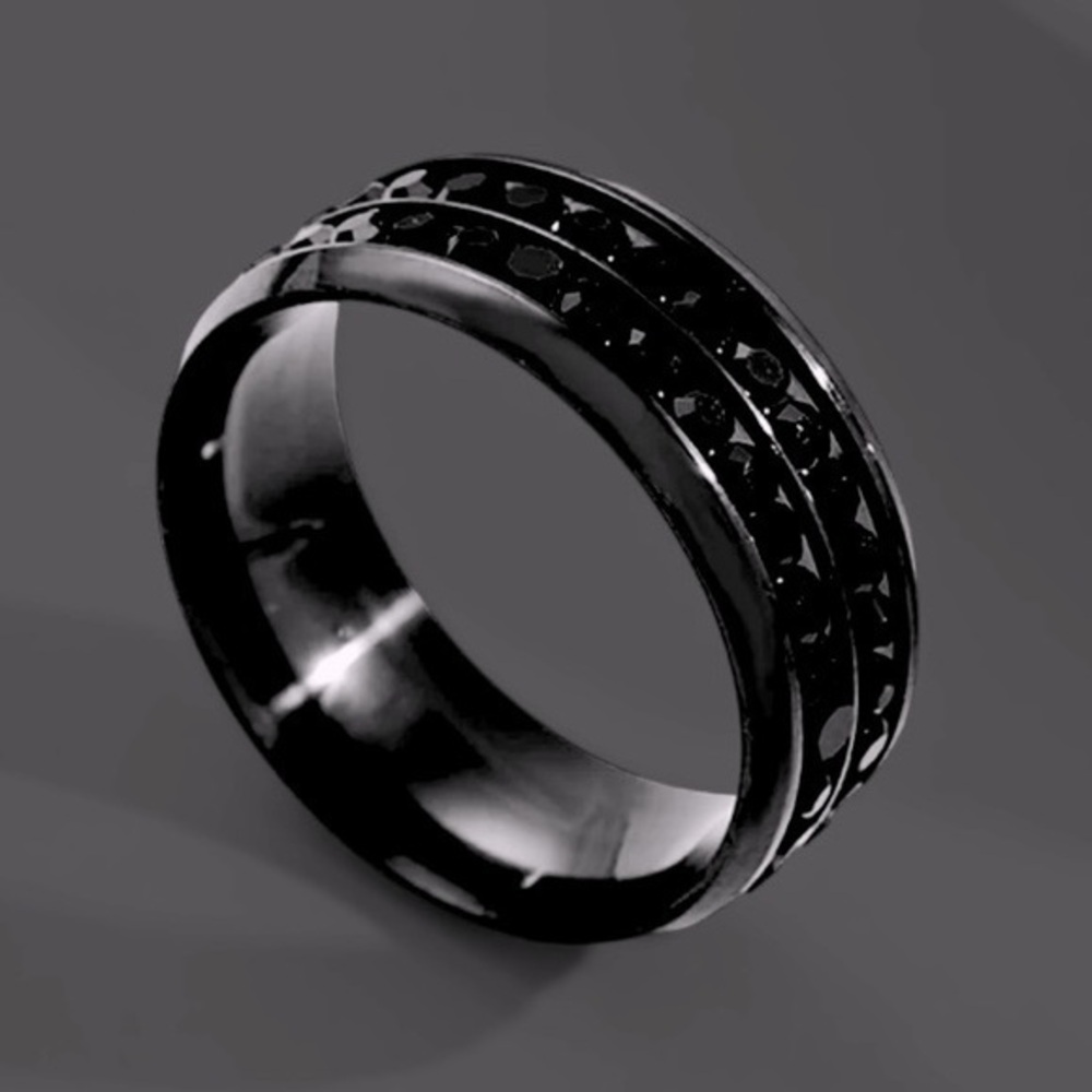 8mm Ring Black Crystal band 
titanium wedding anniversary